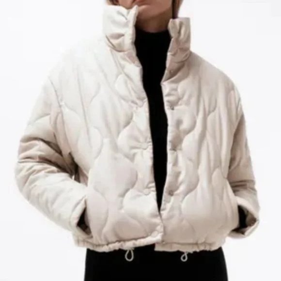 Zara Jackets & Blazers - SOLD! NEW Zara Quilted Faux Ecru Leather High Neck Down Puffer Jacket Coat
